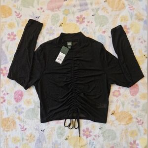 Wild Fable Black Sheer Ruched Long Sleeve Top